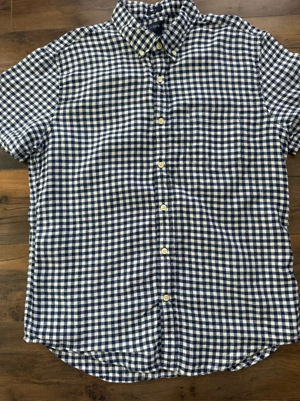 J.Crew Slim Fit Gingham Shirt Linen Blend Short Sleeve Button Down